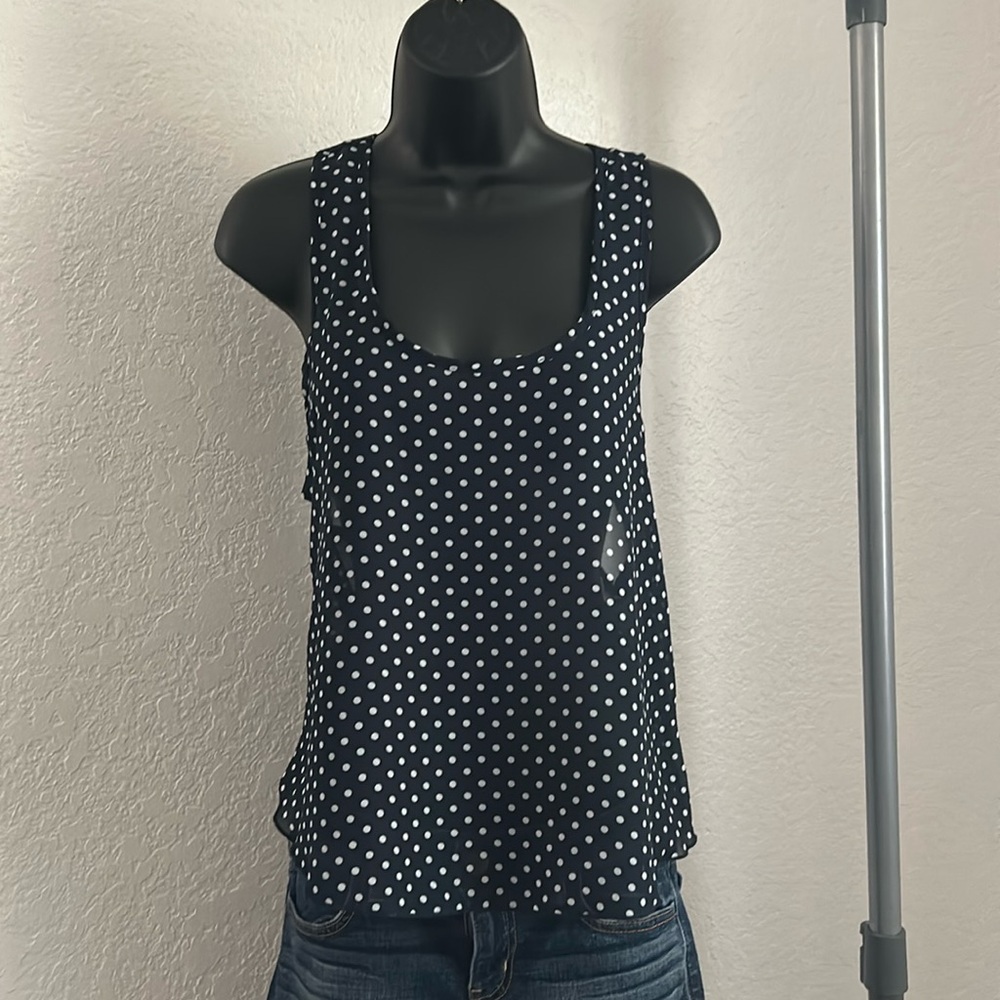 Sheer Dark Blue w/White Polka dot tank top